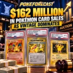 Rare vintage Pokemon cards in PSA-graded cases representing $162 million in reported high-value Pokemon card transactions in 2026.